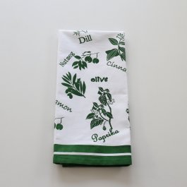 kökshandduk 50 x 70 med kryddor o örttema med svensk design grön vit med örter