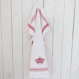 rödvit kökstextil dobby med röd kunglig krona svensk design