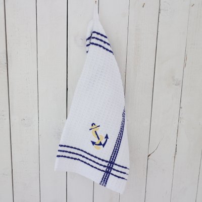 mjuk frotté handduk med ankarmotiv marin frottehandduk med båtliv